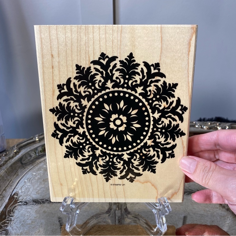 Stampin' Up! Medallion Background Wood Mounted Rubber Stamp extra large 6.5”x5”